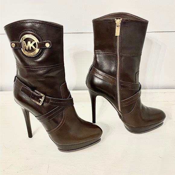 Michael Kors Stockard Platform Stiletto Brown Leather Ankle Booties, Size 7.5 - Picture 3 of 15